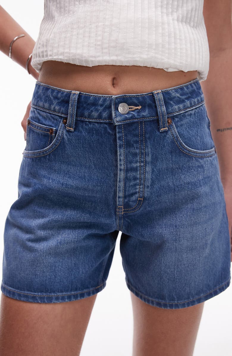 Topshop Editor Denim Shorts, Alternate, color, Medium Blue