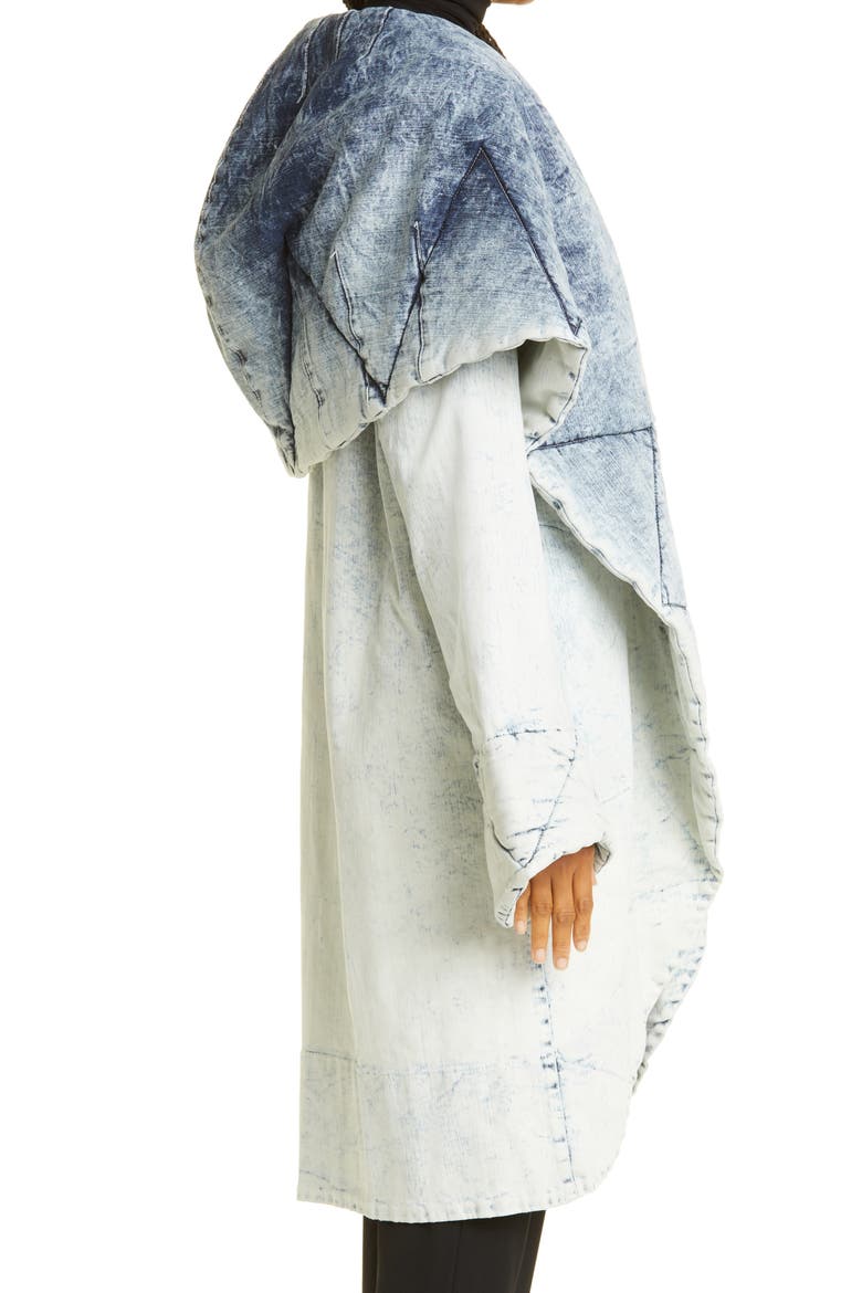 Women's Shawl Collar Quilted Denim Hooded Coat, Alternate, color, LIGHT BLUE ACID WASH