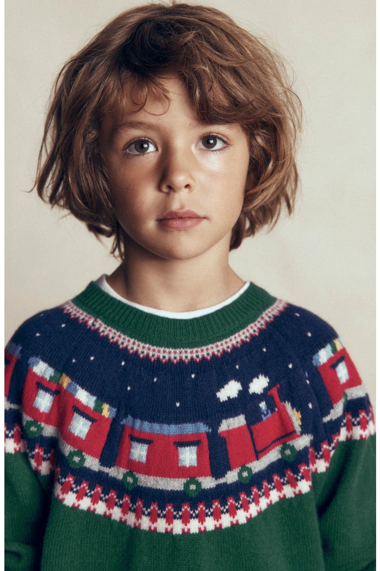Kids' Fair Isle Sweater, Alternate, color, JEWEL GREEN TRAIN