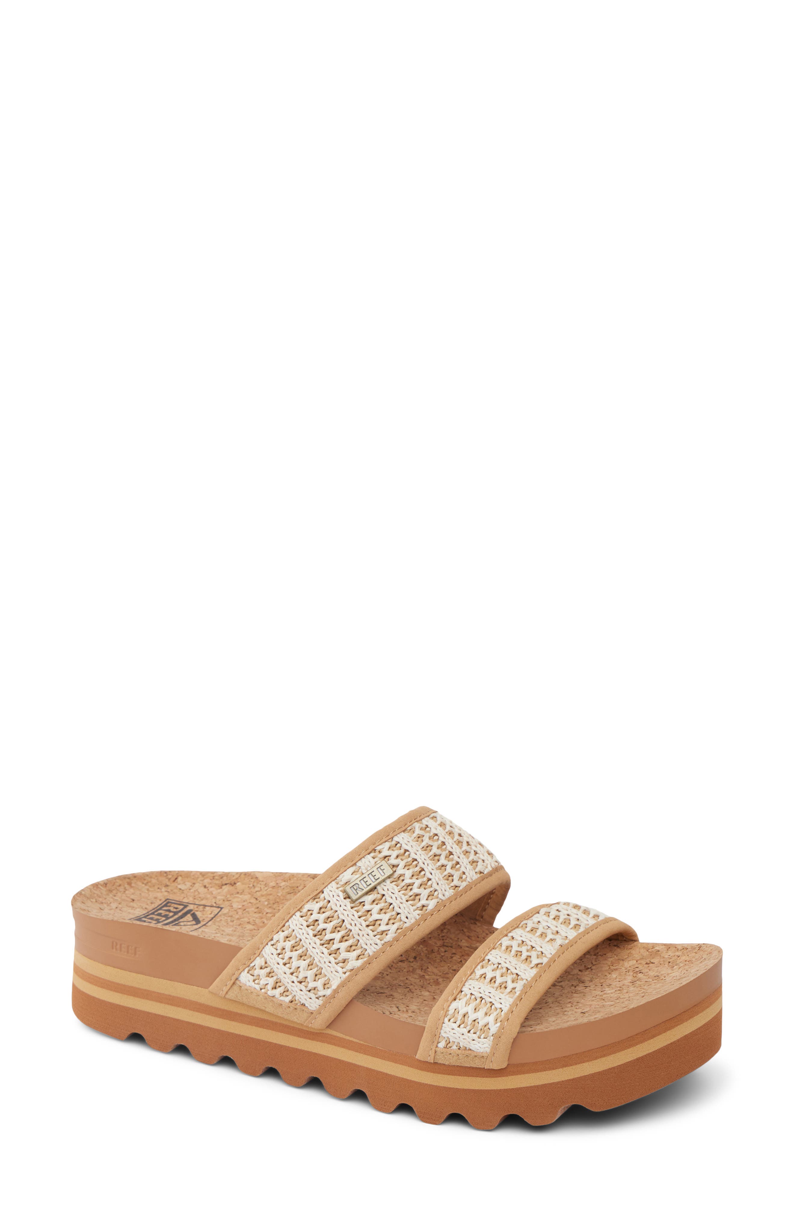 Reef Cushion Vista Hi Platform Slide Sandal, Main, color, Tan/ Vintage Woven