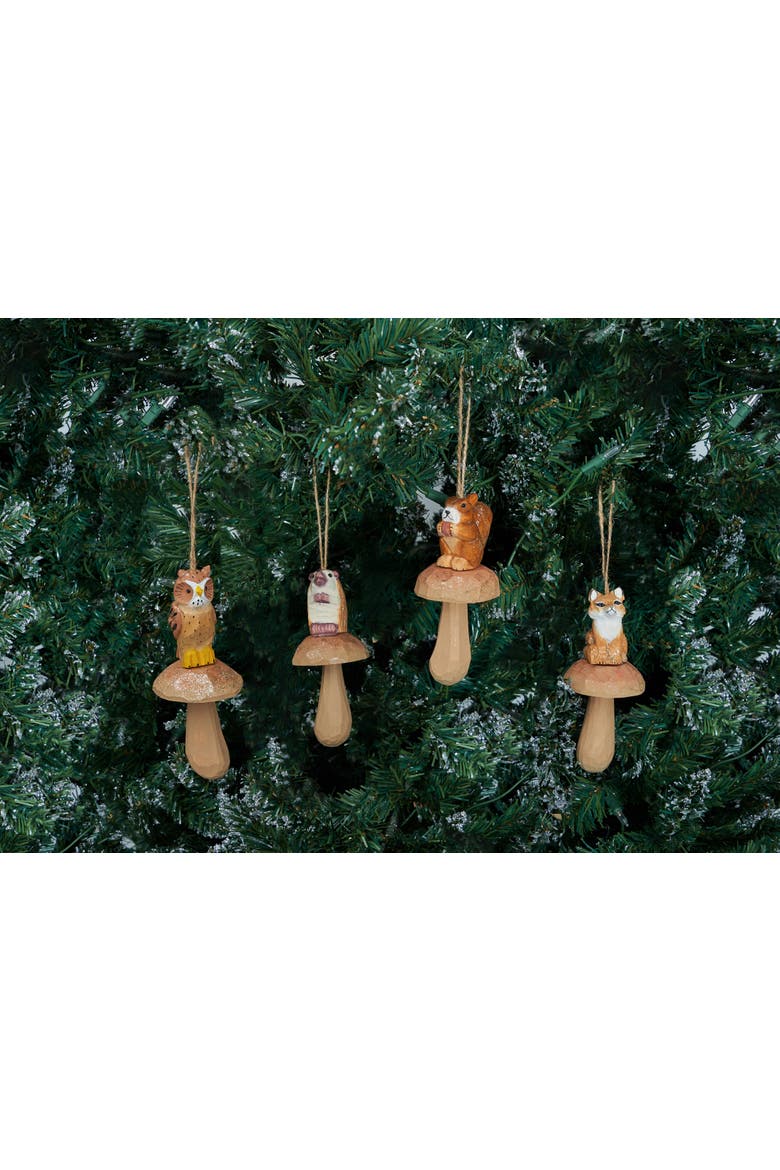 Wood Carved Mushroom Ornament A/4, Alternate, color, Brown