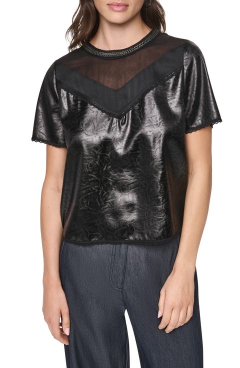 Mixed Media Crackle Faux Leather Top