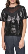 DKNY Mixed Media Crackle Faux Leather Top