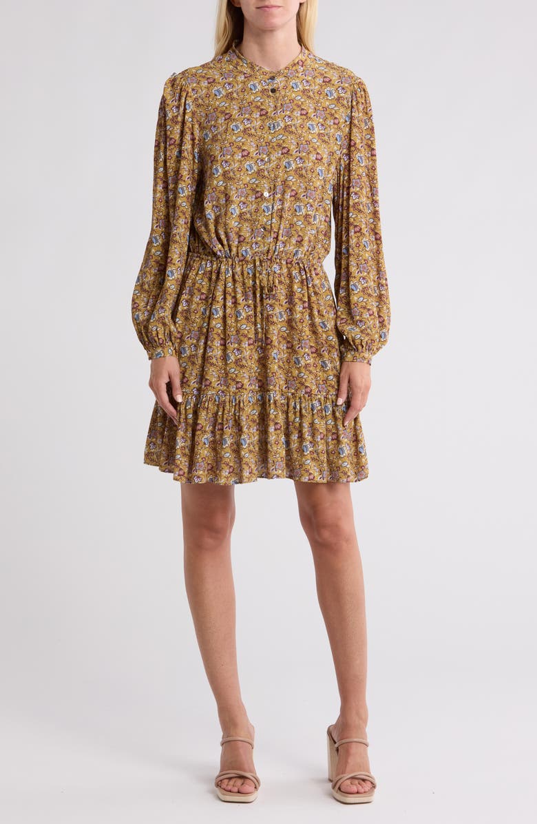 Rebecca Minkoff Helen Long Sleeve Floral Minidress, Main, color, Golden Yellow