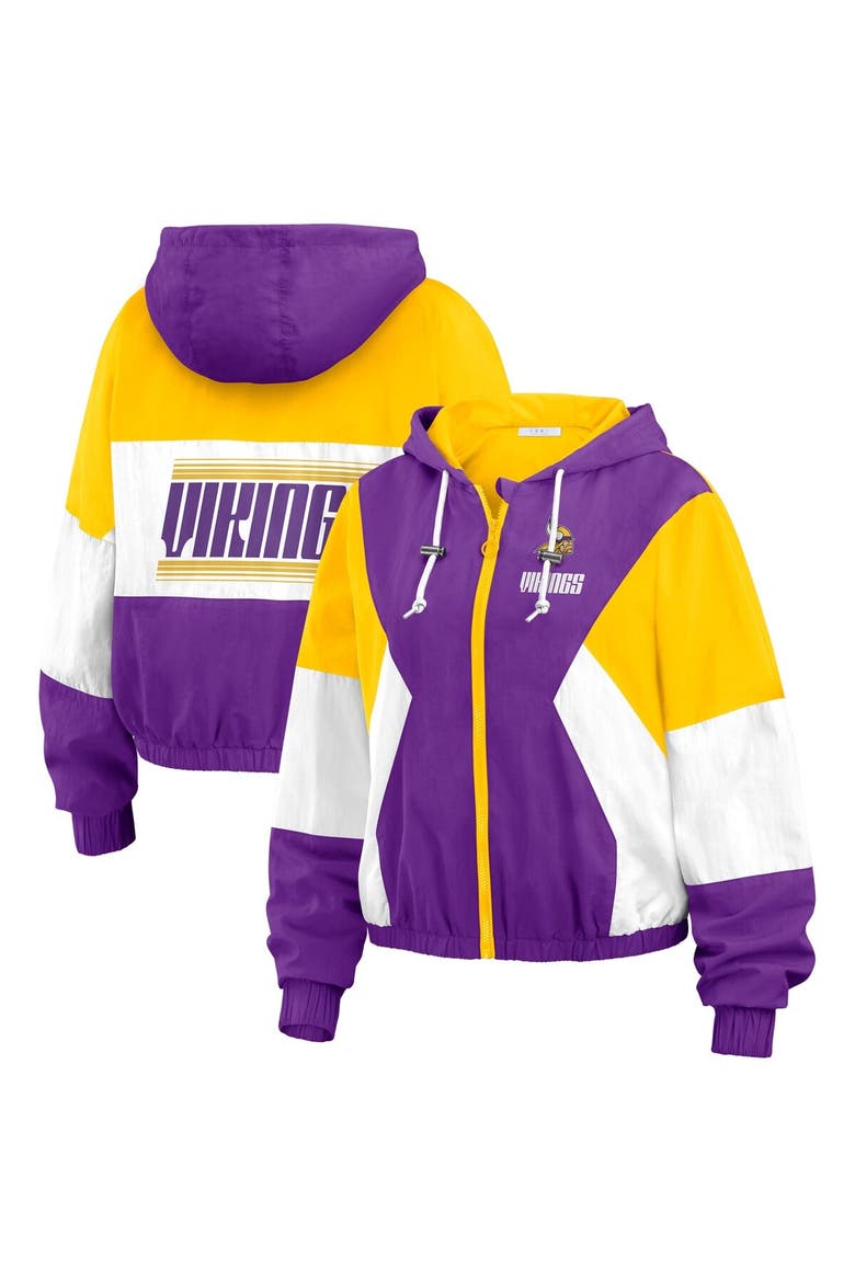 Women's WEAR by Erin Andrews  Purple Minnesota Vikings Color Block Full-Zip Windbreaker Jacket, Main, color, Purple