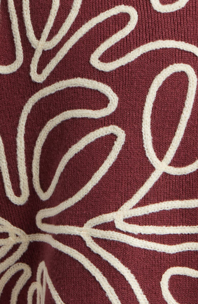 Topman Floral Embroidered Knit Camp Shirt, Alternate, color, Burgundy