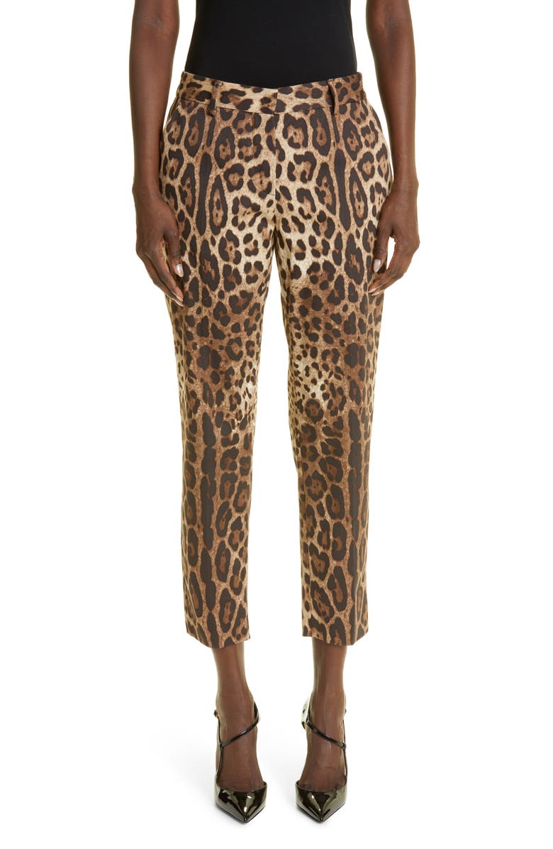 Dolce&Gabbana Leopard Print Ankle Pants, Main, color, 