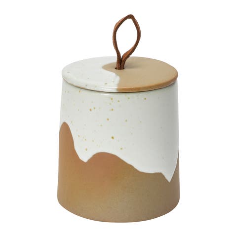 Stoneware Canister with Leather Loop