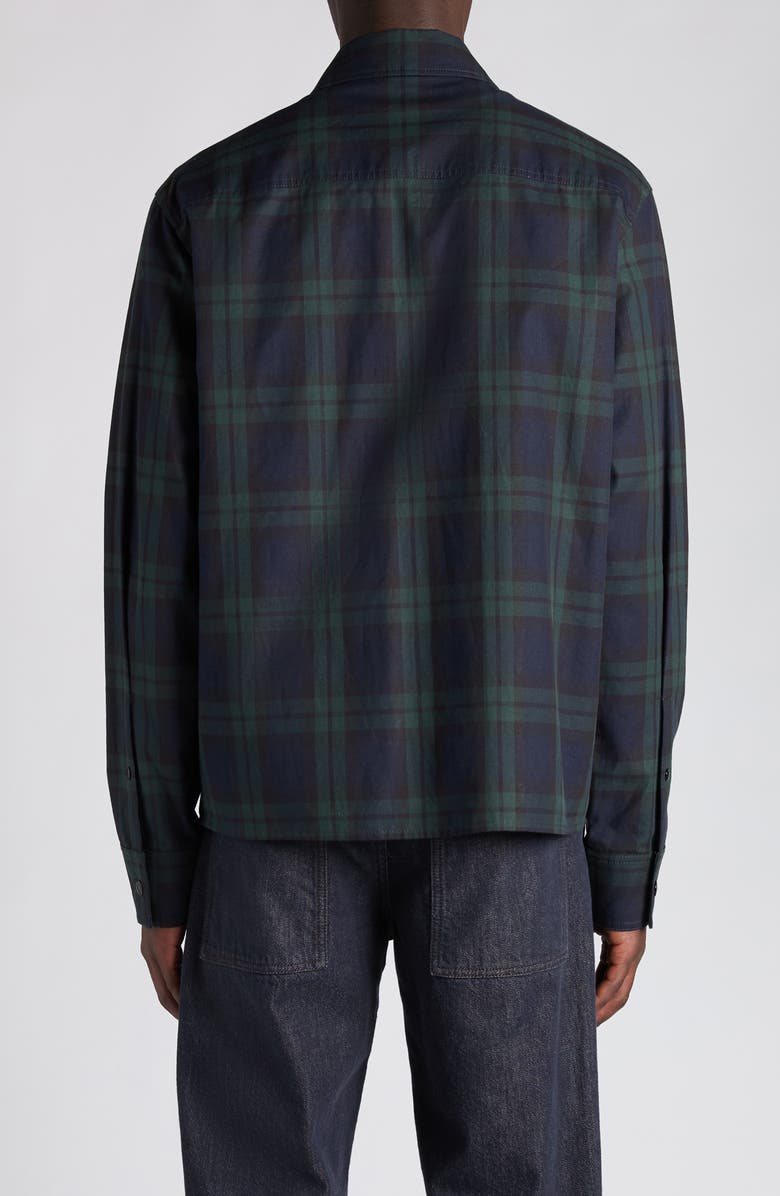 Moncler Camicia Plaid Cotton Zip Shirt Jacket, Alternate, color, Black Watch