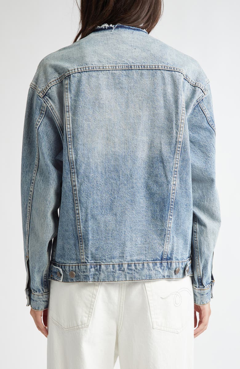 R13 Collarless Zip Front Denim Trucker Jacket, Alternate, color,