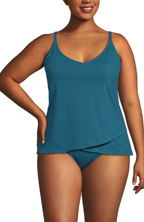 Plus Size DD-Cup Chlorine Resistant V-Neck Tulip Hem Tankini Swimsuit Top