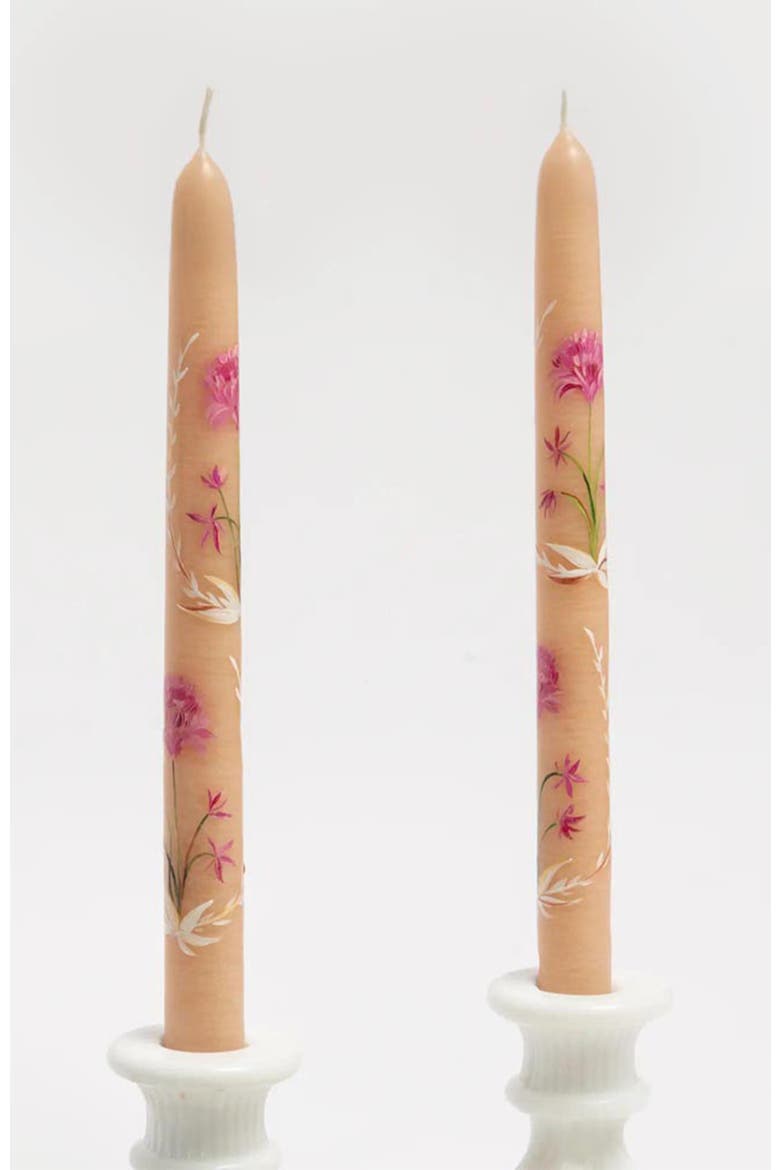 Set of 2 Hand-Painted Tapers - In Bloom, Main, color, Pink
