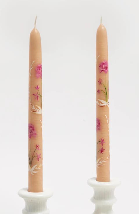 Set of 2 Hand-Painted Tapers - In Bloom
