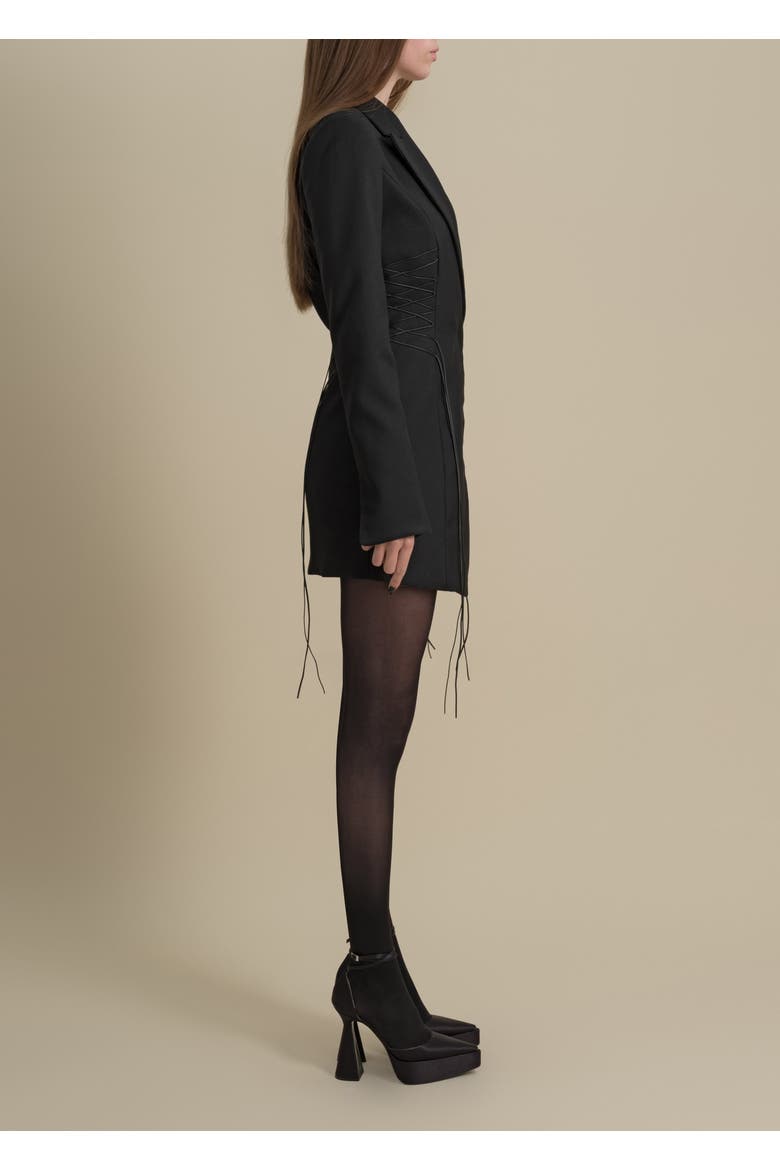 Jupe Structured Twill Leather-Piped Dress, Alternate, color, Black