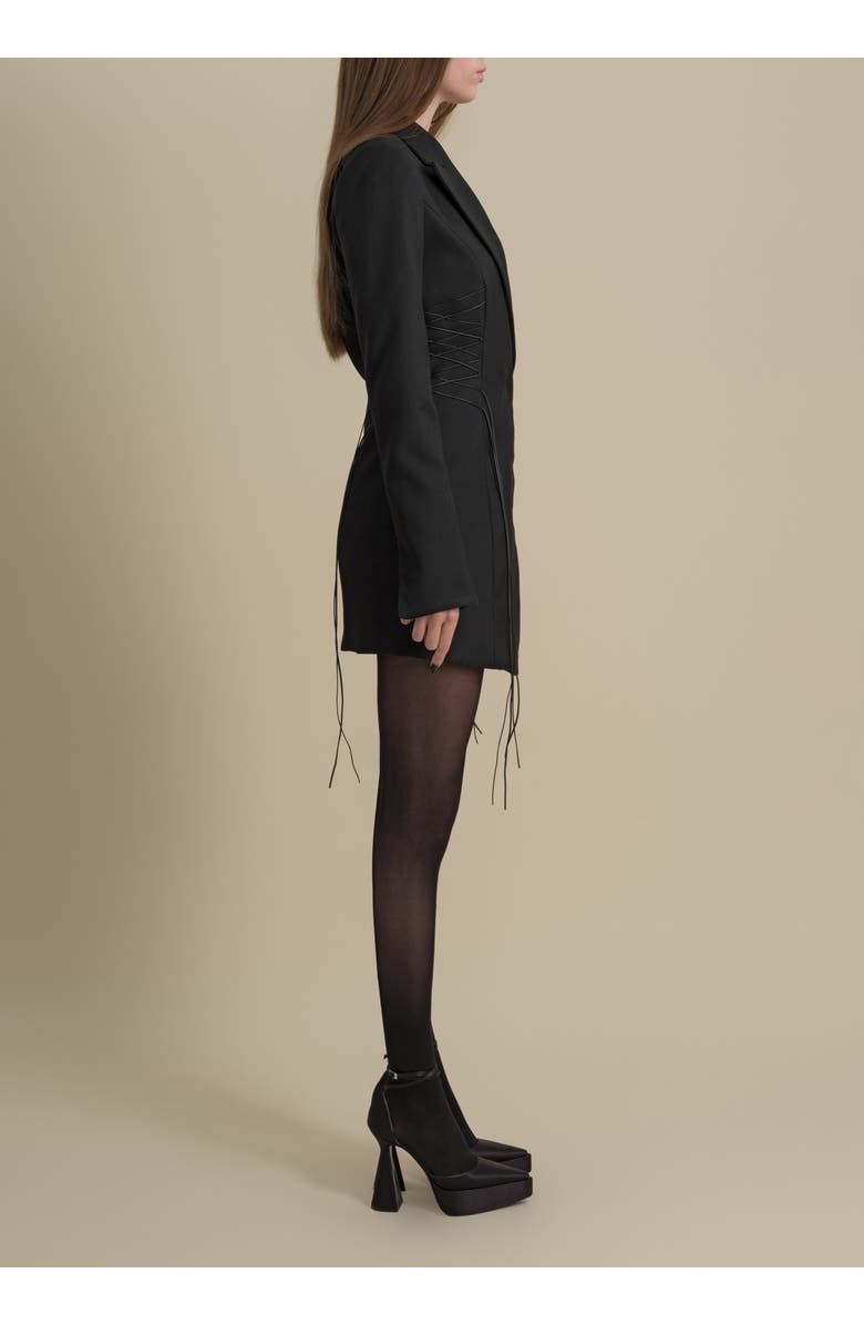 Contessa Mills Jupe Structured Twill Leather-Piped Dress, Alternate, color, Black