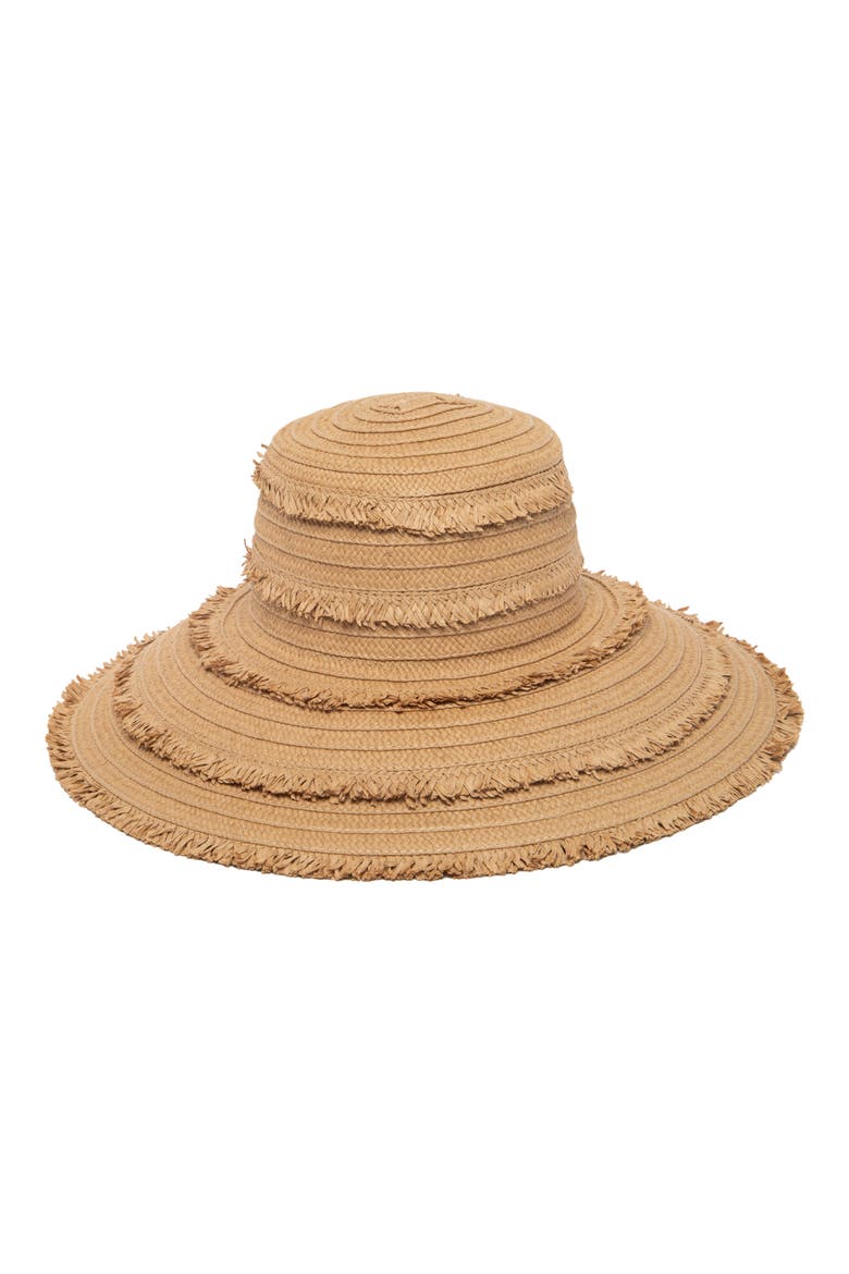 Fringe Wide Brim Sun Hat, Main, color, TOAST