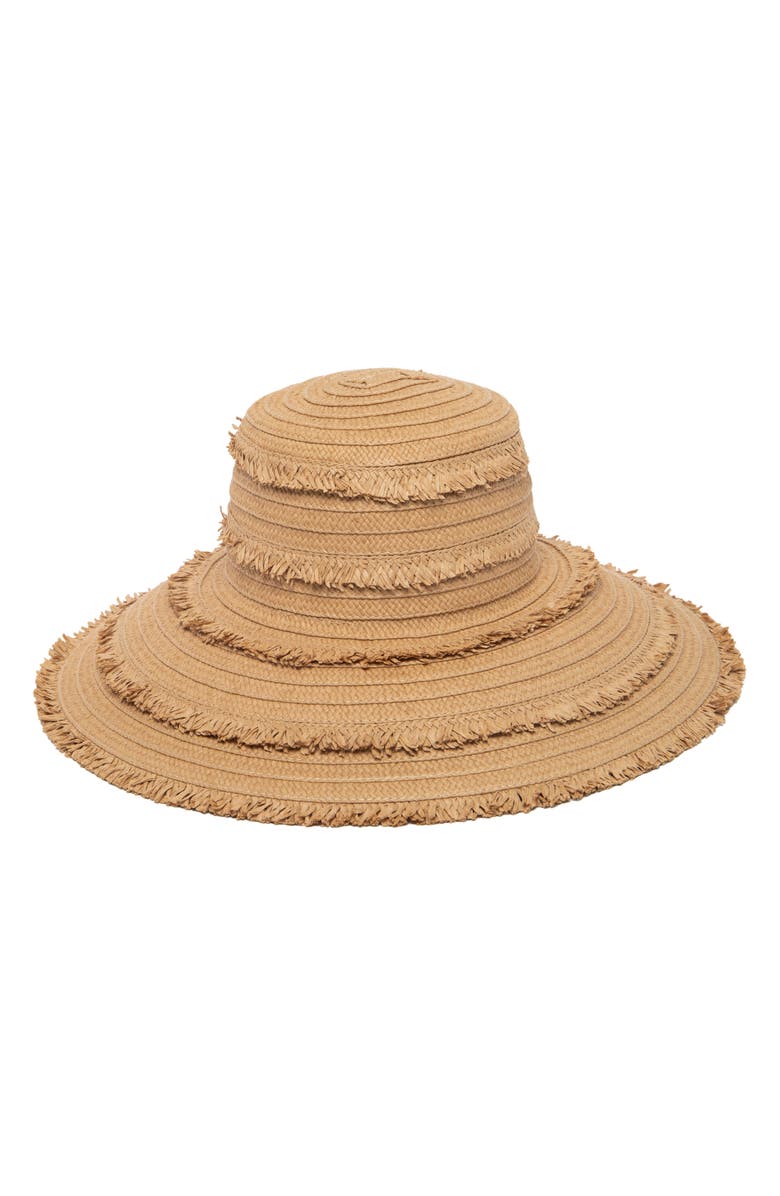 San Diego Hat Fringe Wide Brim Sun Hat, Main, color, Toast