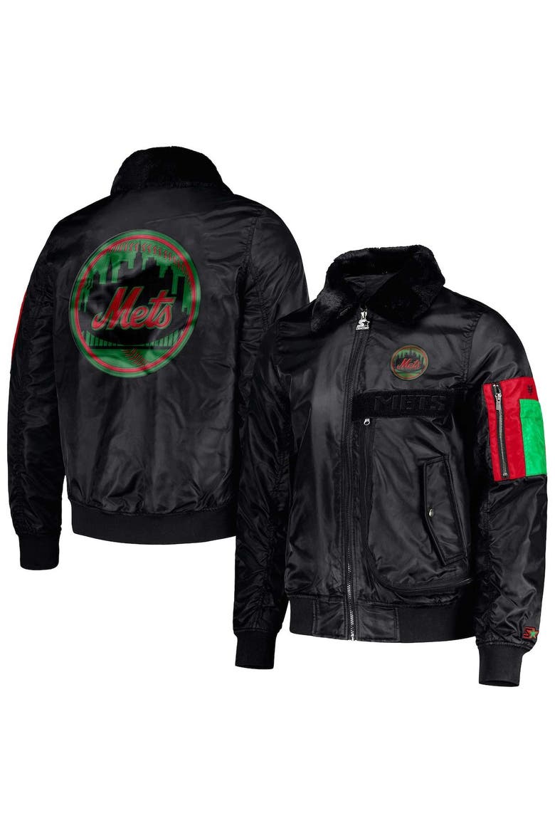 Men's Starter x Ty Mopkins Black New York Mets Black History Month Satin Full-Zip Jacket, Main, color, Black