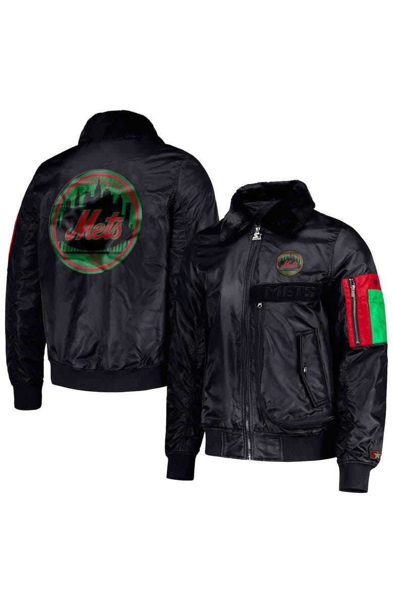 STARTER Men's Starter x Ty Mopkins Black New York Mets Black History Month Satin Full-Zip Jacket, Main, color, Black