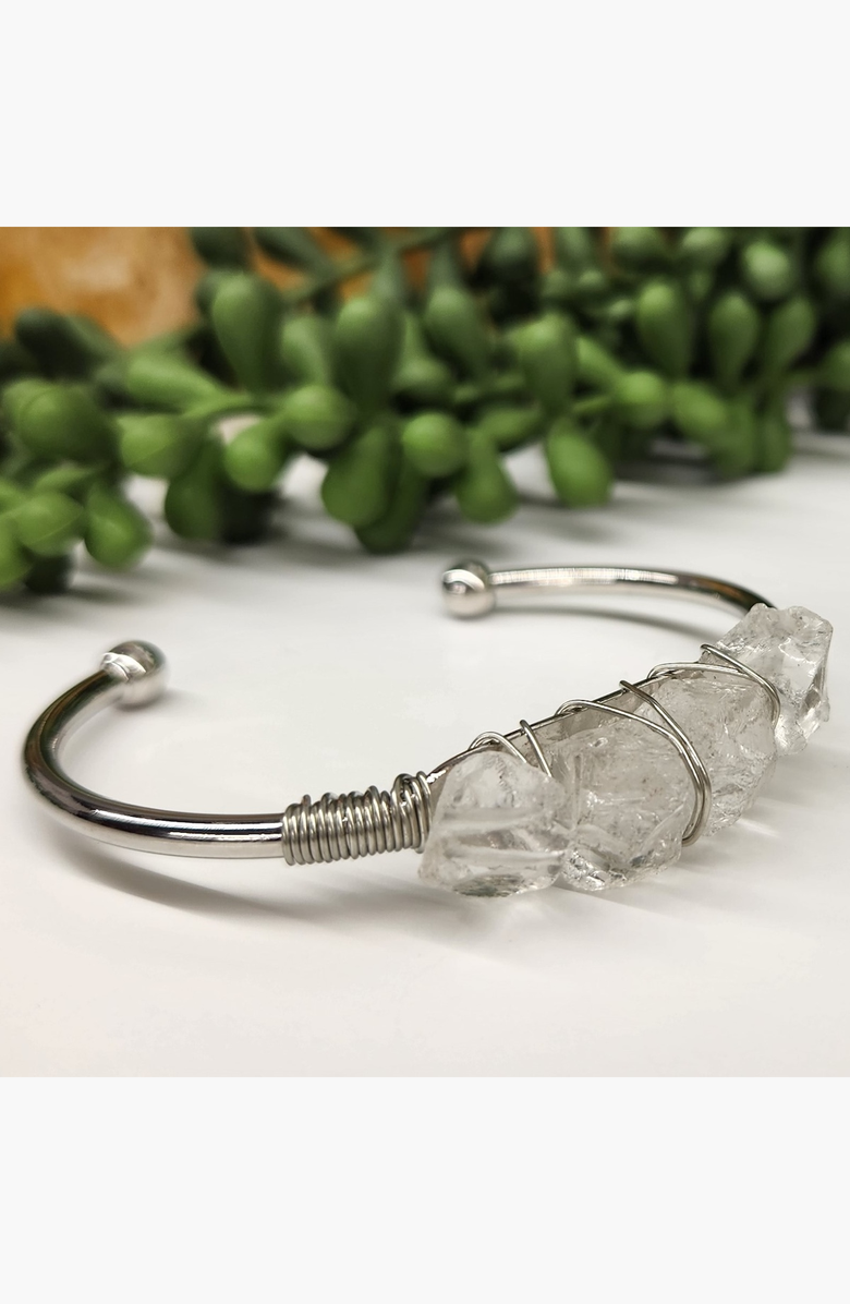 Humanist Beauty Gemstone Wire-Wrapped Bracelet, Alternate, color, Clear Quartz / White Gold