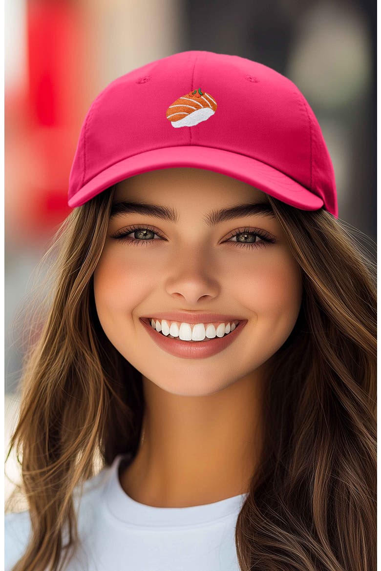 Salmon Sushi Embroidered Dad Cap, Alternate, color, Hot Pink