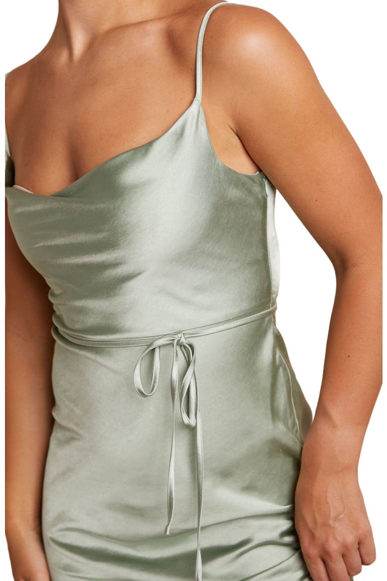 Cami Cowl Front Satin Bridesmaid Dress, Alternate, color, Sage