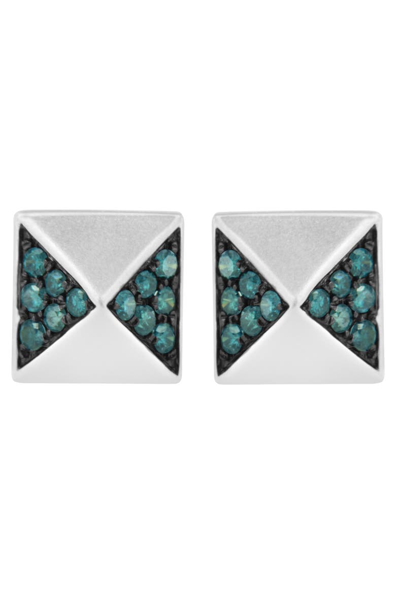 14K White Gold 1/4 Ct Blue Diamond Pyramid Stud Earring, Main, color, White