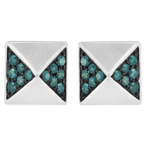 14K White Gold 1/4 Ct Blue Diamond Pyramid Stud Earring