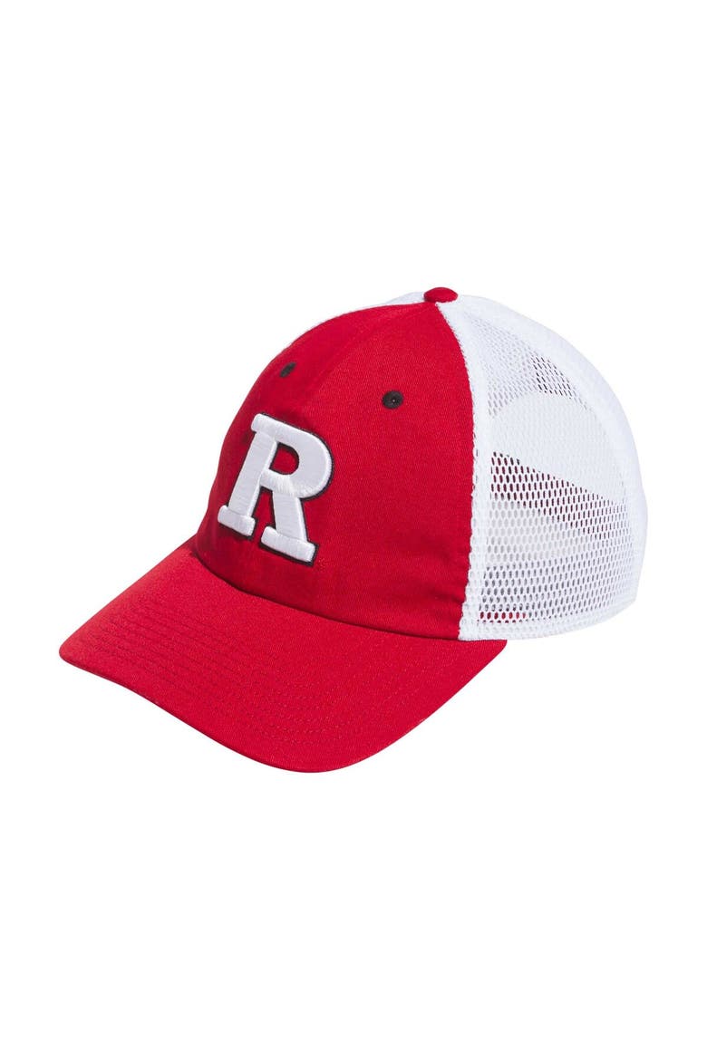 Men's adidas Scarlet Rutgers Scarlet Knights Mascot Slouch Trucker Adjustable Hat, Main, color, Scarlet