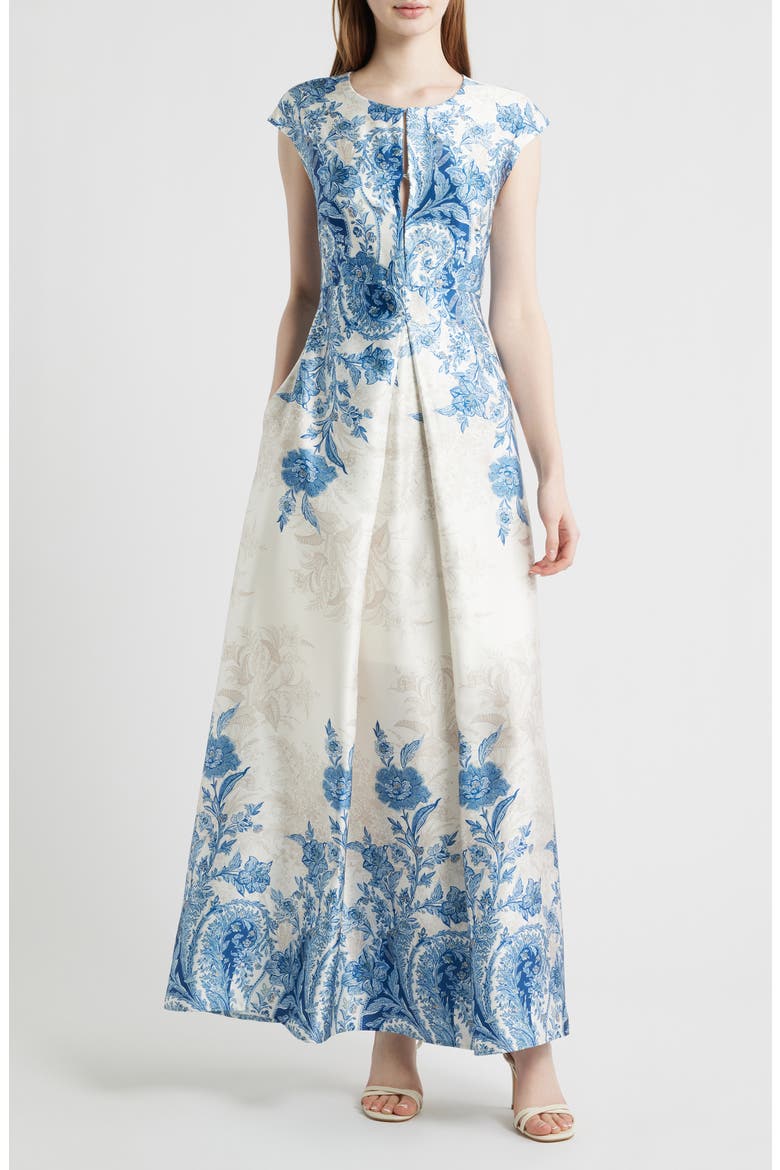 Paisley Floral Satin Maxi Dress, Main, color, BLUE MULTI