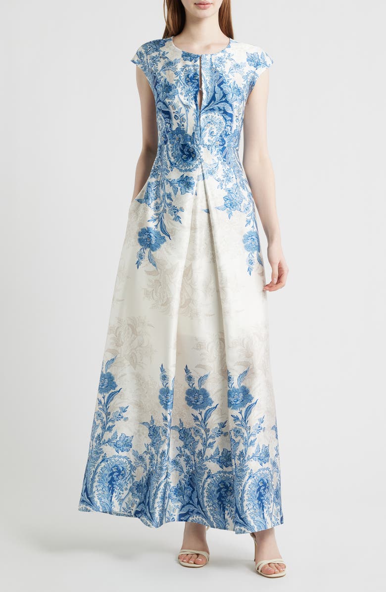 Vince Camuto Paisley Floral Satin Maxi Dress, Main, color, Blue Multi