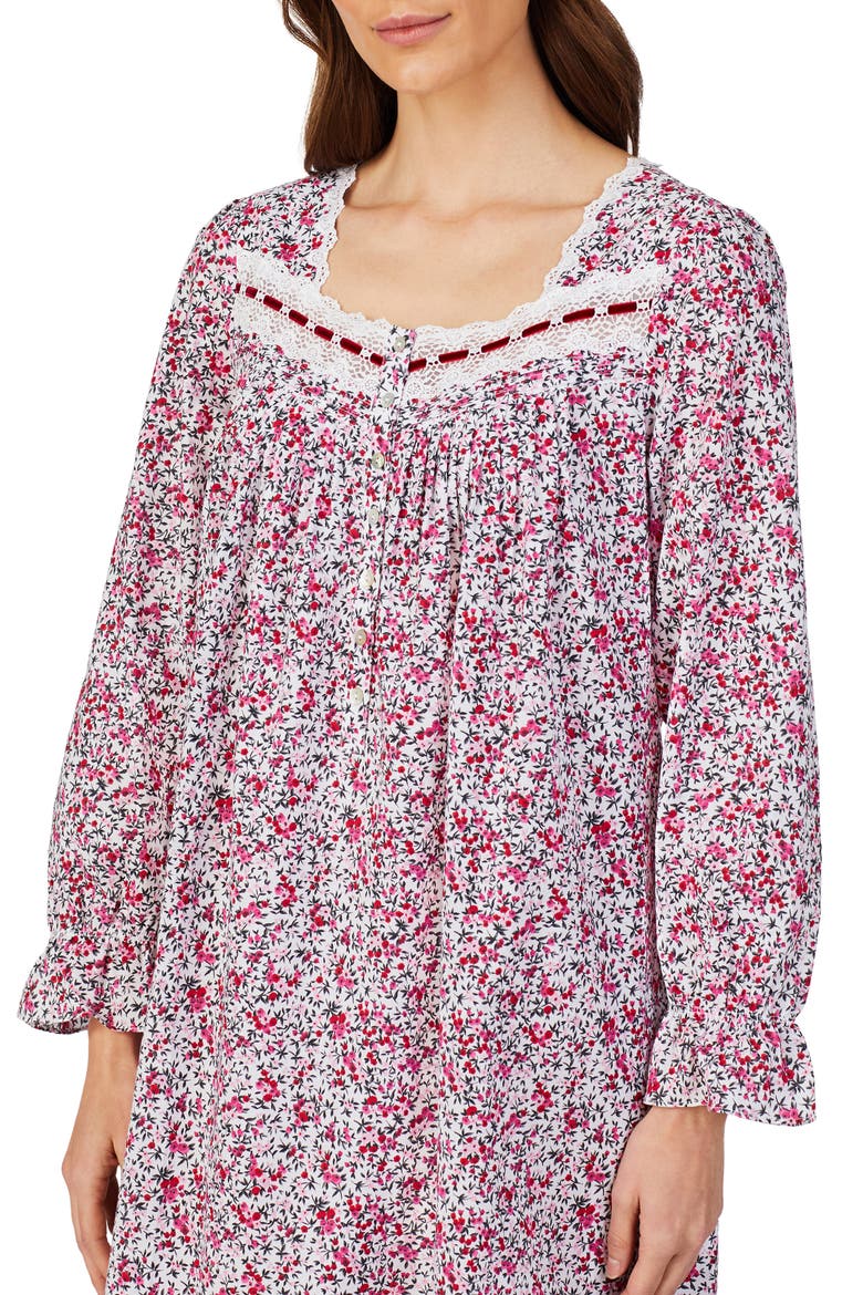 Cotton Lawn Long Sleeve Ballet Nightgown, Alternate, color, WHITE FLORAL