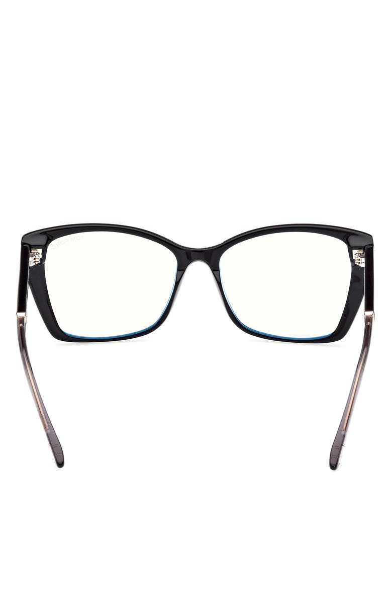 TOM FORD 55mm Butterfly Blue Light Blocking Optical Glasses, Alternate, color, Black Rose Gold / T Logo