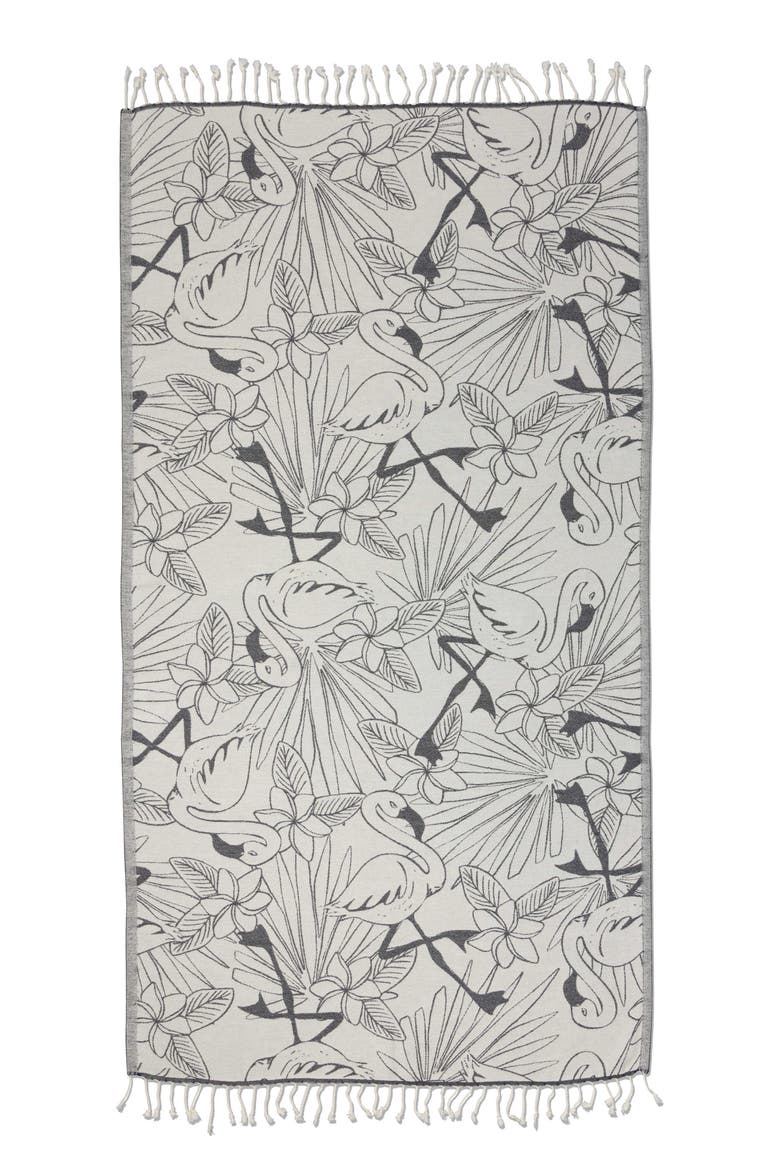 Tropical Flamingo Organic Turkish Towel, Alternate, color, Black