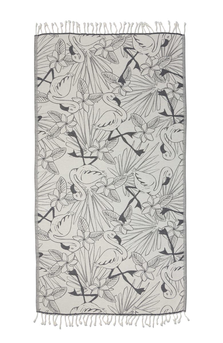 InfuseZen Tropical Flamingo Organic Turkish Towel, Alternate, color, Black