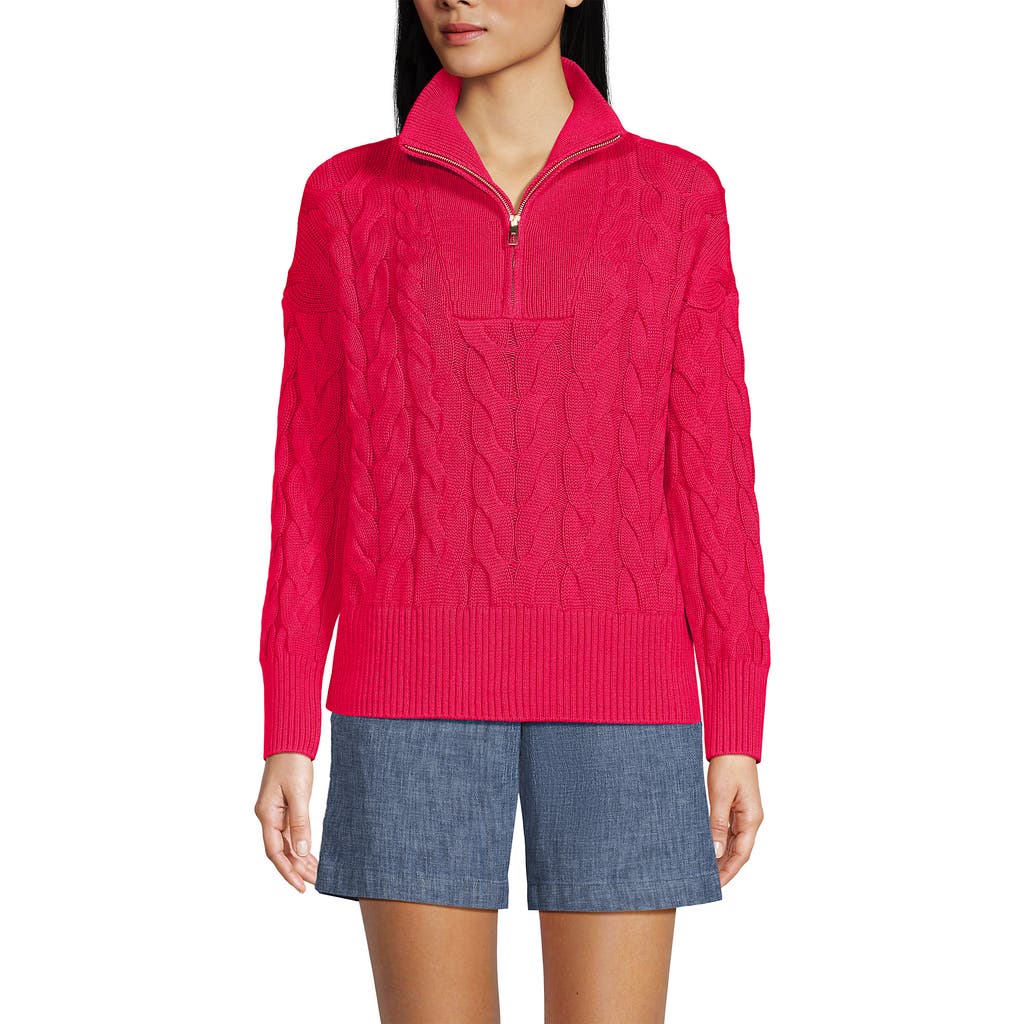 Lands' End Drifter Cotton Quarter Zip Pullover Sweater In Berry Rouge