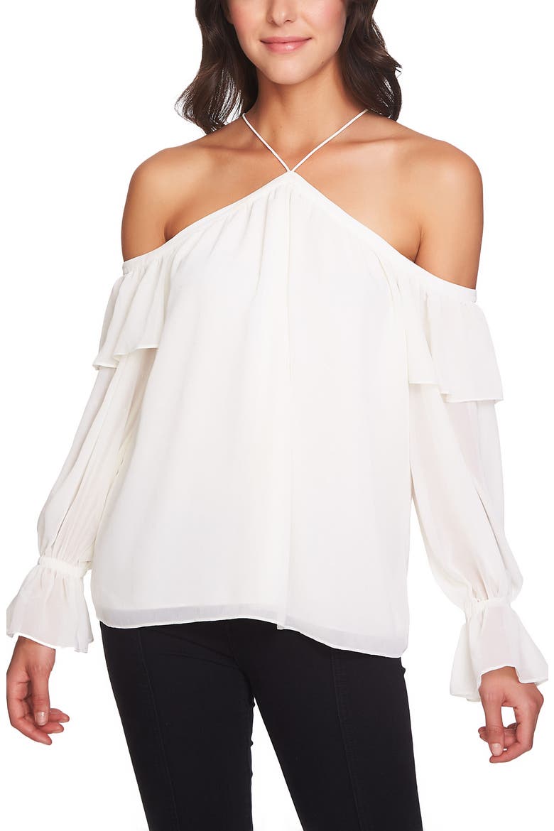 Cold Shoulder Halter Top, Main, color, ANTIQUE WHITE
