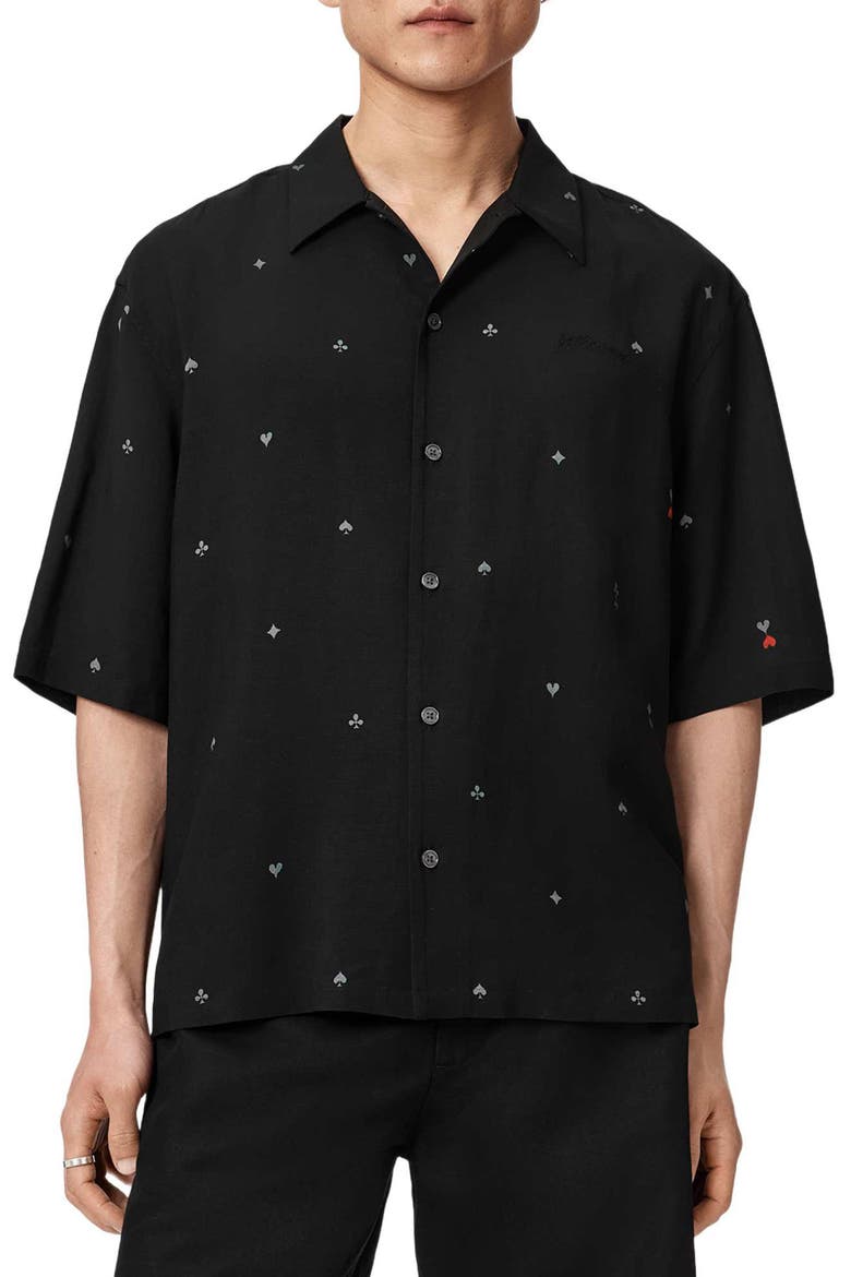 Cardsuit Camp Shirt, Main, color, BLACK