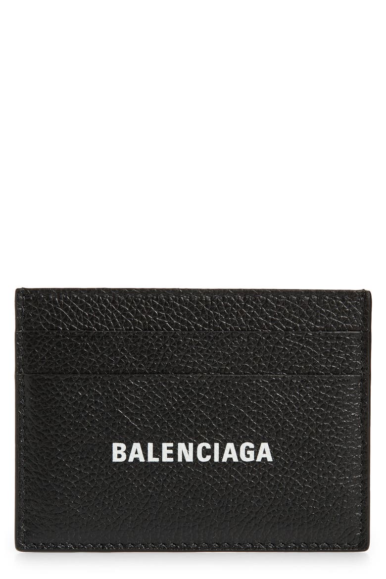 Cash Logo Leather Card Case, Main, color, BLACK/ WHITE