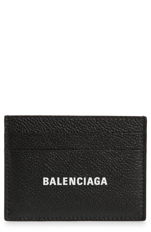 Balenciaga Cash Logo Leather Card Case in Black/White 