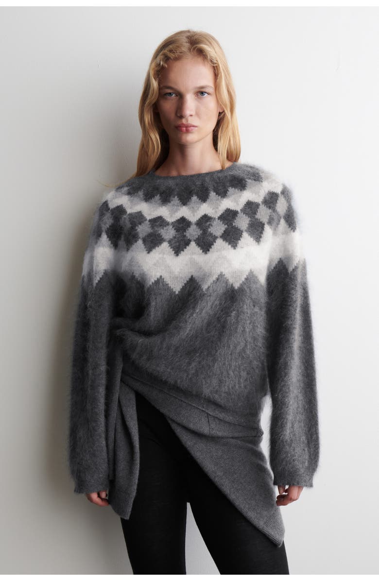 COS Fair Isle Brushed-cashmere Jumper, Main, color, Charcoal / Gray