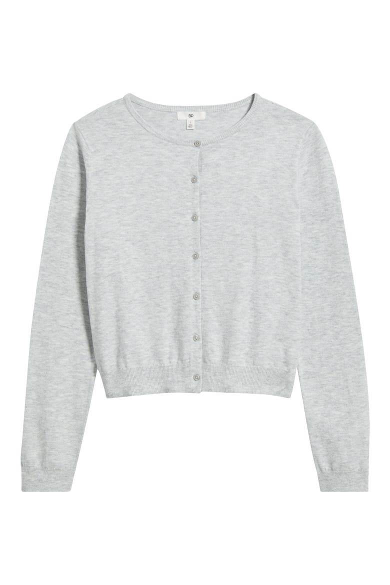 Crewneck Cotton Blend Cardigan, Main, color, GREY FOG HEATHER