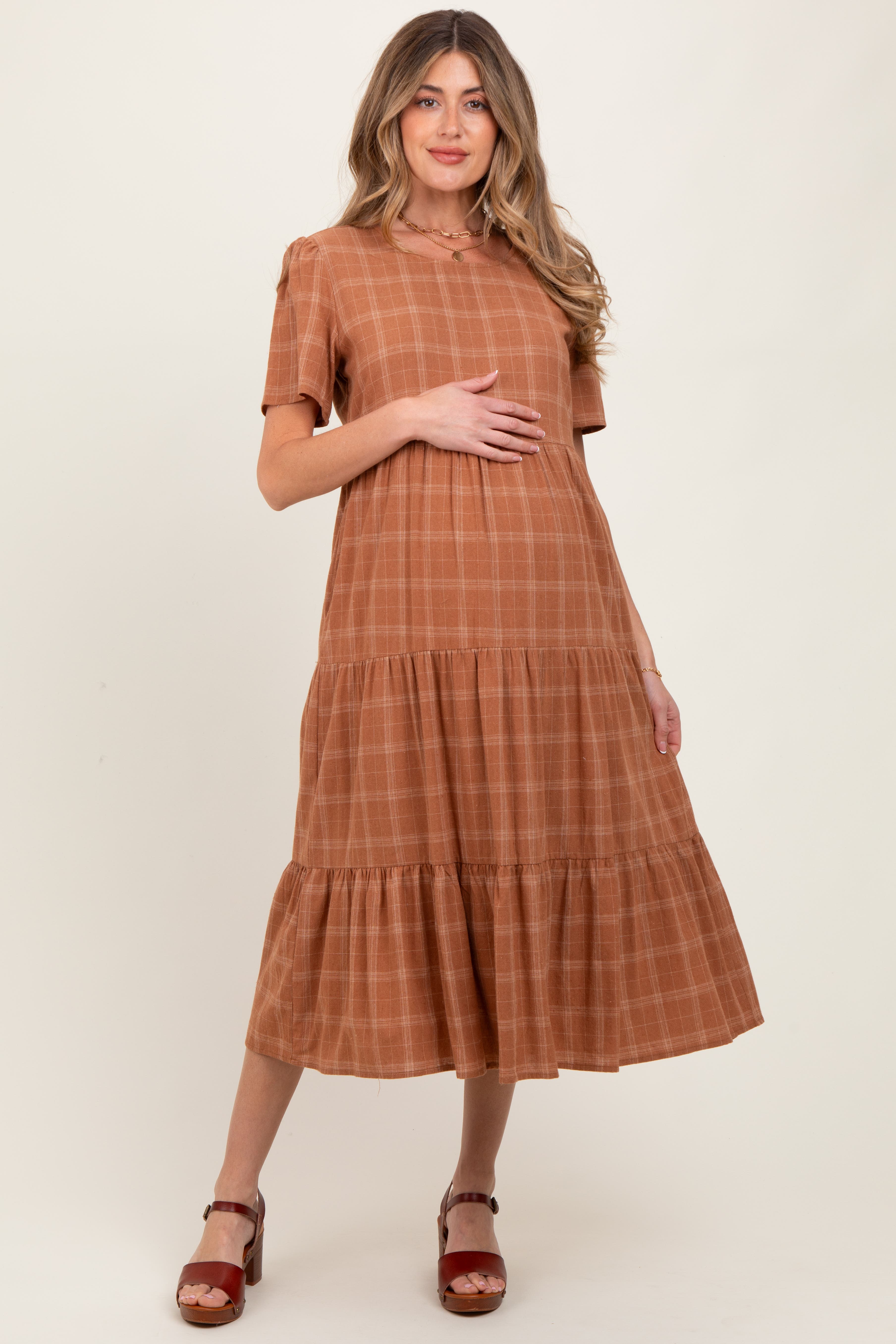 Plaid Tiered Short Sleeve Dress - image 2