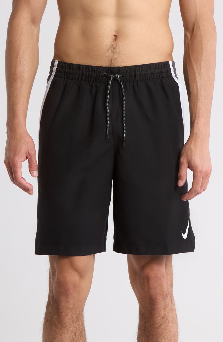 Nike Stripe 8" Volley Swim Trunks, Main, color, Black