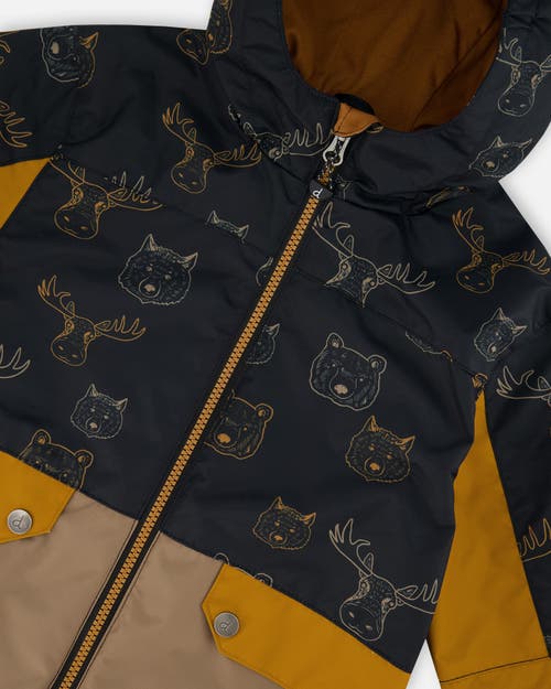 Deux Par Deux Little Boy's 3-in-1 Mid-season Outerwear Set With Colorblock Jacket Beige Animals On B In Beige Animals On Black
