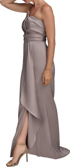 Asymmetric Strapless Satin Gown