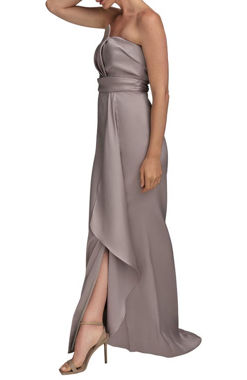Donna Karan New York Asymmetric Strapless Satin Gown In Cobblestone