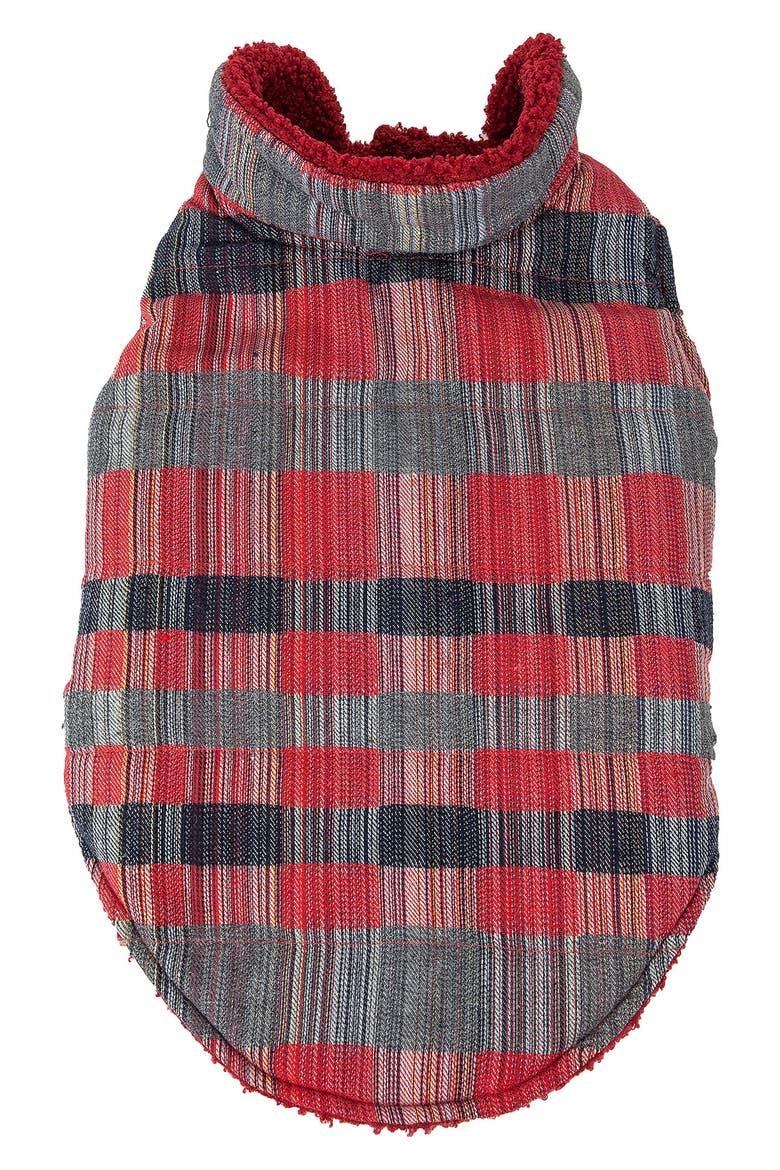 'Scotty' Classical Plaided Insulated Faux Shearling Lined Dog Coat, Main, color, RED AND GREY PLAID