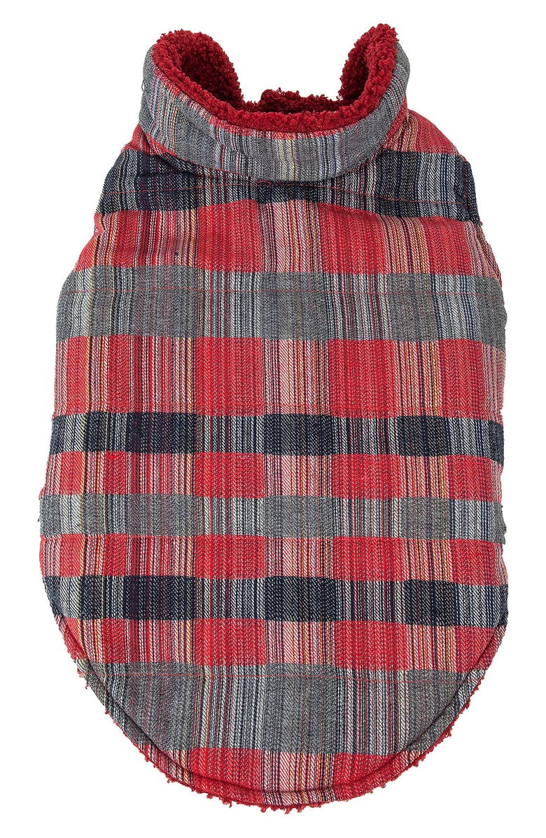 PET LIFE 'Scotty' Classical Plaided Insulated Faux Shearling Lined Dog Coat, Main, color, Red And Grey Plaid