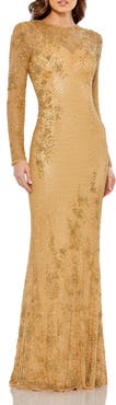 Mac Duggal Long Sleeve Embellished Evening Gown